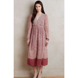Anthropologie Floreat Kalala Women's Embroidered Peasant Boho Maxi Dress-Size 10
